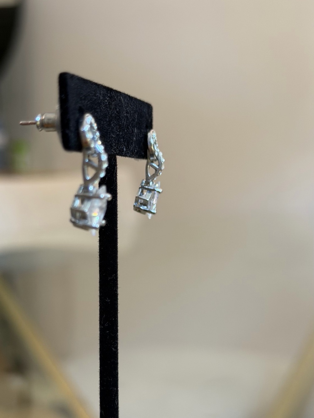 Classic Silver Cubic Zirconia Drop Earrings - White - Picture 2 of 4